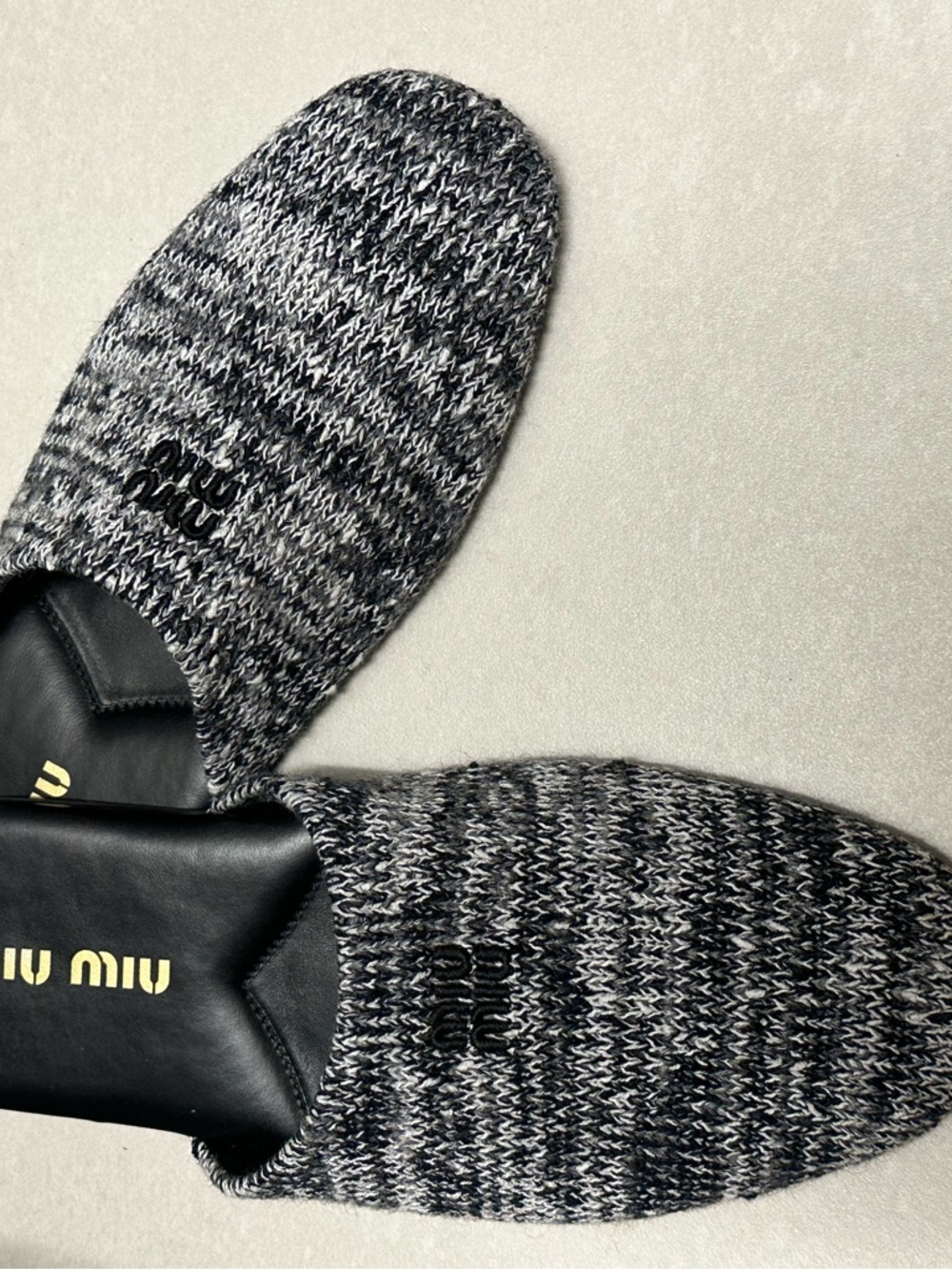 Miu Miu Men’s Black & Gray Marled Knit Slip-Ons